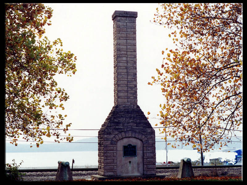 built by the D.A.R., the chimney denotes the actual site of Blockhouse #1 of the original Fort Madison